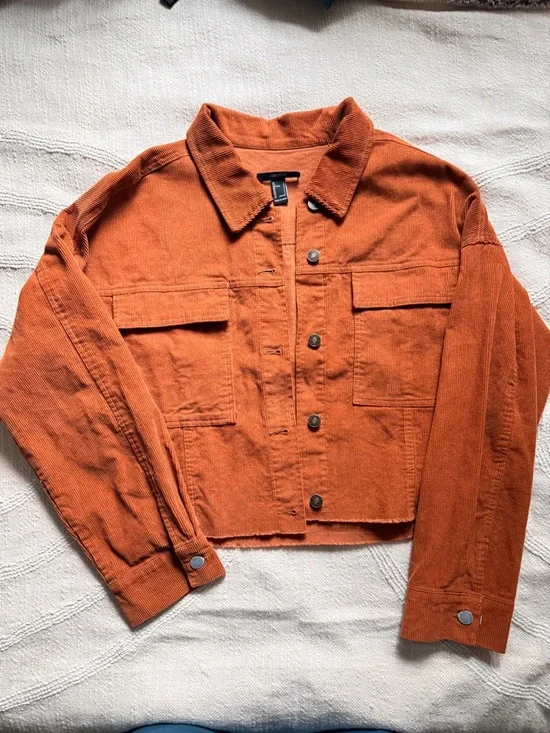 Forever 21 Light Weight Corduroy Cropped Jacket in Rust Orange 100% Cotton Large - Picture 1 of 10